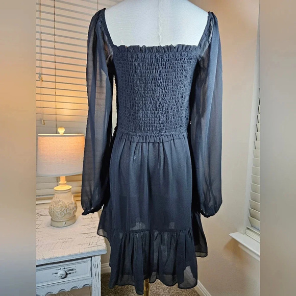 1. State Women's Black Smocked Long-Sleeve Bodice Ruffle Mini Dress Size M - Picture 9 of 13